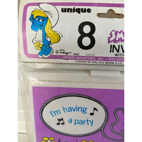 Vintage 1982 Smurf Smurfette Party Birthday Invitations Pack of 8 Toys R Us - Picture 5 of 8